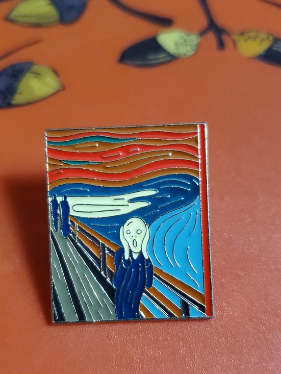 Jewelry - The Scream Enamel Art Pin - Blue & Orange